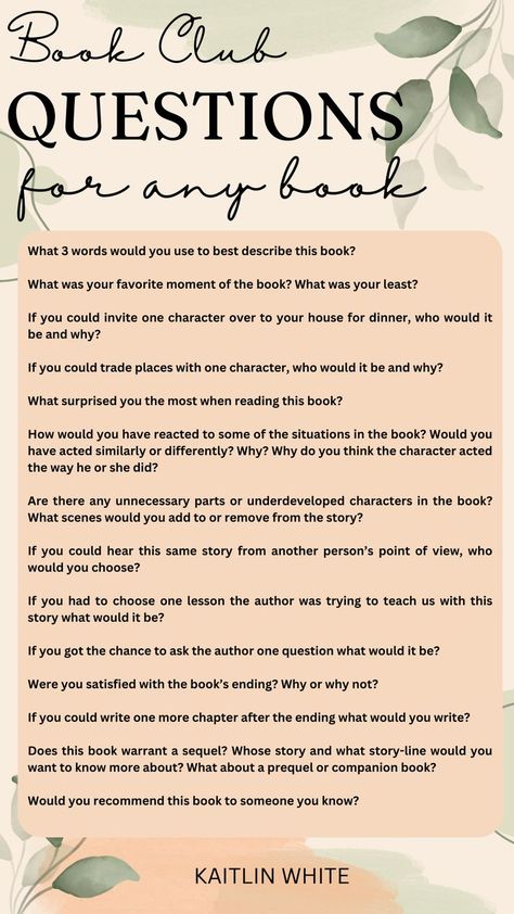 book club questions Book Club Ideas Hosting, Book Club Names, Mother Daughter Book Club, Book Club Food, Book Club Activities, Book Club Parties, Book Club Questions, Book Reading Journal, Book Club Reads