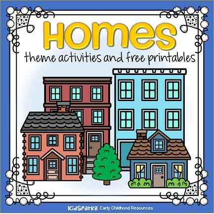 Homes theme activities and printables for preschool and kindergarten - KIDSPARKZ Places We Go Preschool Activities, Family Preschool Curriculum, All About My Home Activities, My Home Preschool Theme Crafts, Homes Activities Preschool, Preschool Neighborhood Theme, Homes Theme Preschool, Building A House Preschool Activities, My Home Theme Preschool Activities