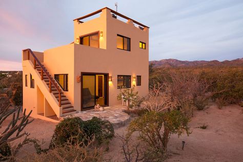 Two Story House, Great View, Close to the Beach - Houses for Rent in El Sargento, Baja California Sur, Mexico Modern House In Mexico, Two Story Desert House, Mexico House Design, Mexico Tiny House, Houses In Desert, Baja California House, Mexico Small House, Baja California Sur Houses, 2 Story Mexican House