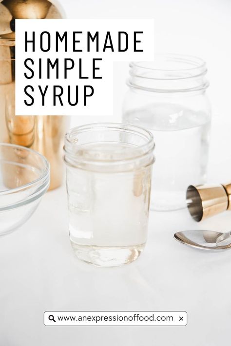 This homemade simple syrup calls for just 2 ingredients and takes less than 10 minutes to make! Our fast and easy traditional simple syrup is perfect for making cocktails and a variety of other drinks too. It's quick and simple to make, and is way cheaper than anything you can get at the grocery store! Easy Simple Syrup, Cocktail Simple Syrup Recipes, Easy Simple Syrup Recipe, Making Simple Syrup, Healthy Simple Syrup Recipe, How To Make Simple Syrup For Drinks, How To Make Simple Syrup, Recipe For Simple Syrup, Simple Syrup Recipe Cocktails