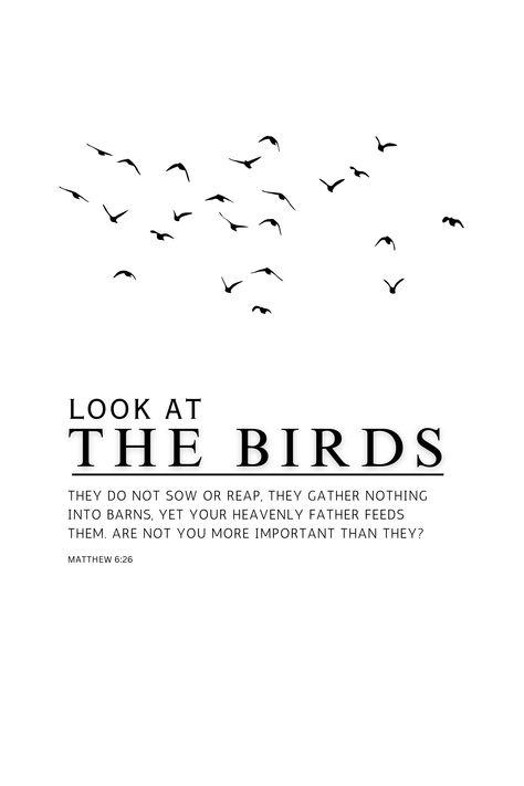 Look At The Birds Bible Verse, Christian Art Ideas, Simple Christian Art, Paradox Tattoo, Scripture Posters, Nursery Farmhouse, Matthew 6 26, Bible Wallpaper, Biblical Artwork