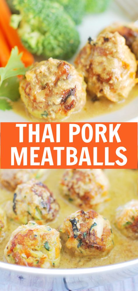 Easy Paleo Dinner, Thai Meatballs, Picky Eaters Recipes, Thai Pork, Veggie Meatballs, Coconut Curry Sauce, Pork Meatballs, Pork Ham, Shredded Zucchini