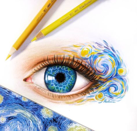 1,423 Likes, 15 Comments - The Creative Corner (@creative_corner_features) on Instagram: “Starry night inspired drawing done by @marlene.arts, love the creativity 💙 _ Support the artist and…” Wax Painting Art, Van Gogh Inspired, Tree Drawings Pencil, Pencil Sketch Images, Art Sketches Pencil, Van Gogh Art, Landscape Art Painting, Creative Corner, Small Canvas Art