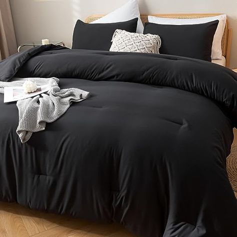 Amazon.com: ROSGONIA Black Comforter Twin, 1 Boho Black Comforter & 1 Pillowcase, Black Twin Comforter Set, Soft Lightweight Cozy Black Comforter Set Twin, Easy to Wash and Clean Black Bedding Twin for All Season : Home & Kitchen Black Comforter Sets, Simple Duvet Cover, Neutral Bohemian, Black Comforter, Twin Comforter Sets, Black Blanket, Lightweight Bedding, Twin Comforter, Bedding Stores