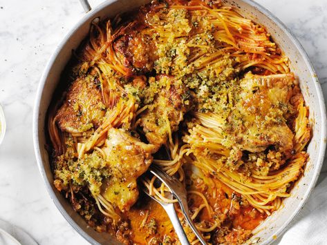 Ottolenghi Chicken, Spaghetti And Chicken, Grain Dishes, Yotam Ottolenghi Recipes, Celebrity Chef Recipes, Ottolenghi Recipes, Garlic Butter Chicken, Yotam Ottolenghi, One Pan