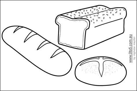 bread Bread Template Free Printable, Bread Line Drawing, Bread Template, Bread Printable, Types Of Breads, First Communion Banner, Coloring Games, Different Types Of Bread, Nutrition Chart