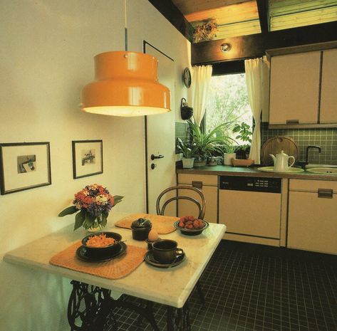 1980s Kitchen, Bug House, Eating Area, Tropical Home, Tropical Houses, Yellow Light, Over It, Marble Top, Home Collections