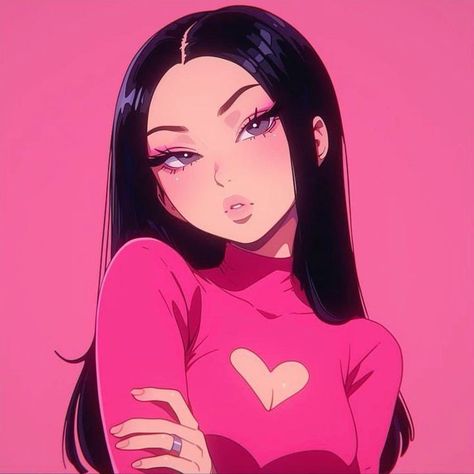 Cartoon Profile Pics Pink, Cartoon Pfp Girl, Pretty Cartoon Characters, Baddie Icons Cartoon, Baddie Aesthetic Cartoon, Girl Cartoon Aesthetic, Baddie In Pink, Aesthetic Girl Cartoon, Black Cartoon Girl