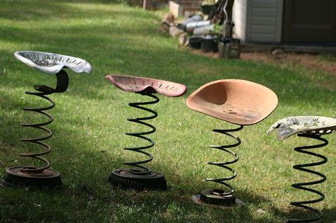 Tractor Seat Bouncers...next to the horseshoe pits!! Diy Outdoor Seating, Hantverk Diy, Rectangular Fire Pit, Tractor Seats, Seating Ideas, Fire Pit Ideas, Outside Seating, Stone Fire Pit, Shade Trees