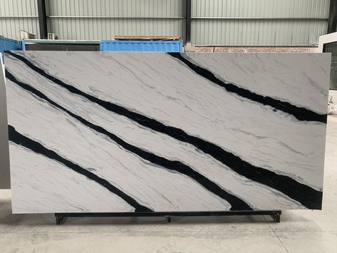 Are you looking for black and white marble like Panda white marble? If you want this marble design and worry about the marble quality, you are advised to choose quartz surface panda white slab. The normal quartz slab size is 3200*1600mm, and book-match effect with two slabs is available. So you can realize bigger areas for same design. Black And White Quartz, Panda White Marble, Dark Brown Kitchen, Calacatta Quartz, Engineered Quartz, Custom Countertops, Quartz Surfacing, Quartz Slab, Brown Kitchens