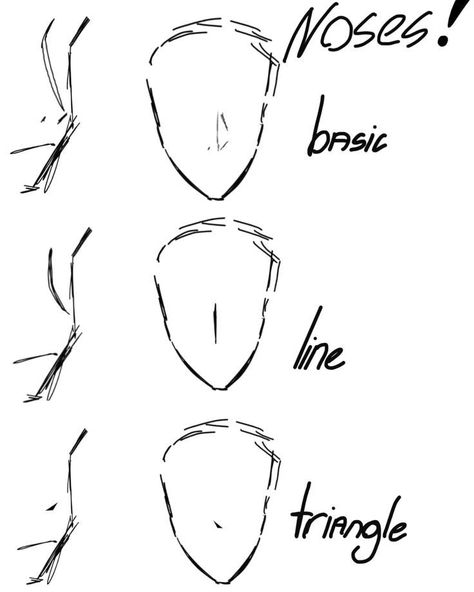 Nose Reference Drawing Cartoon, Nose Design Drawing, Manga Noses Drawing, Basic Nose Drawing, Sideways Nose Drawing, Nose Styles Drawing Anime, Shows Drawing Reference, Nose Art Drawing, Front Nose Reference