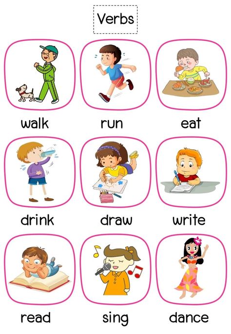 Verbs For Kids, New Reel, Teach English To Kids, Grammar For Kids, English Activities For Kids, Kids Worksheets Preschool, Baby Poster, Learning English For Kids, English Phonics