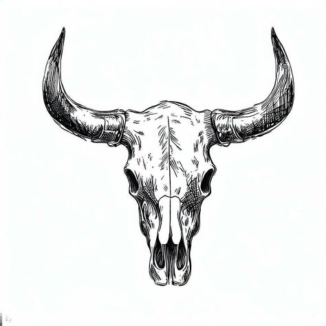 Western Tattoos Stencils, Skull And Horns Tattoo, Western Bull Skull Drawing, Bull Skull Stencil, Bull Skull Tattoo Stencil, Bison Skull Drawing, Bull Tattoo Stencil, Desert Skull Tattoo, Western Sunset Tattoo