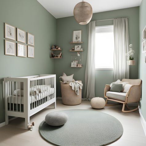 Dusty Green Nursery, Sage Wall Nursery, Mint Green Nursery Gender Neutral, Nursery Ideas Green Walls, Sage And White Nursery, Sage Green And White Nursery, Sage Green And Gray Nursery, Green Walls Nursery, Moss Green Nursery