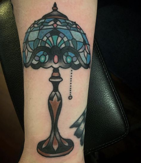 Antique Lamp Tattoo, Stained Glass Lamp Tattoo, Tiffany Lamp Tattoo, Vintage Lamp Tattoo, Candlestick Tattoo, Tattoo Therapy, Stained Glass Tattoo, Lamp Tattoo, Patchwork Tattoo