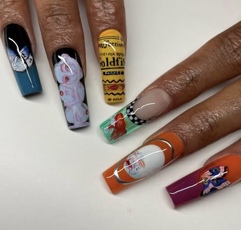 Weird Nails Design, Dali Nails, Horrible Nails, Avatar Nails, Middle Nails, Weird Nail Art, Finger Bones, Weird Nails, Nice Hands