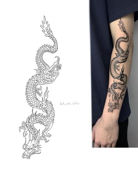 Dragon Tattoo Forearm, Dragon Hand Tattoo, Dragon Tattoo Stencil, Dragon Tattoo Arm, Around Arm Tattoo, Dragon Tattoos For Men, Chinese Dragon Tattoos, Simple Tattoos For Guys, Dragon Sleeve Tattoos