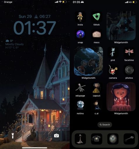 #coraline #wallpaper #wallpaperideas #lockscreen #homescreen #aesthetic Coraline Playlist Cover, Coraline Theme Wallpaper, Aesthetic Wallpaper Theme Ideas, Coraline Phone Layout, Scream Homescreen Layout, Halloween Home Screen Layout, Coraline Ipad Wallpaper, Fall Iphone Theme Ideas, Dark Phone Theme Ideas