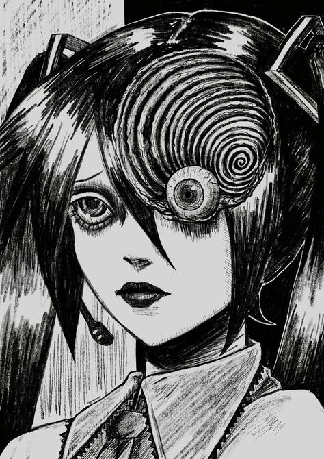 Love Sickness Junji Ito, Anime Horror Art, Jinjo Ito Art, Creepy Anime Art, Pfp Junji Ito, Junji Ito Spiral, Junji Ito Fanart, Junji Ito Poster, Horror Art Ideas