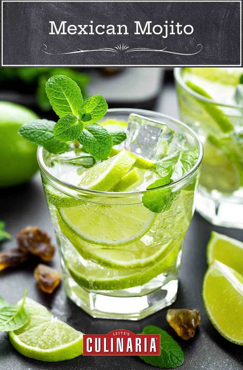 Inspired by its Cuban cousin, this Mexican mojito might even be sexier and suaver thanks to that bad boy, smooth tequila. Buena onda, indeed. #rum #mojito #cocktails Mexican Mojito, Mexican Party Food, Tequila Soda, Mexican Entrees, Mexican Cocktails, Healthy Mexican Recipes, Mint Simple Syrup, Lemon-lime Soda, Best Tequila