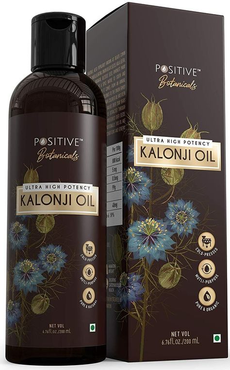 Product description The Positive Botanicals’ Kalonji Oil comes in smart, spill proof packaging and contains 200mL of the Oil. Our Kalonji Oil is 100% Pure & Natural and is extracted through the cold-pressing method. While cold-pressing , the potency of the oil remains potent and thus, it is considered of a greater value than the Seeds. Kalonji Seeds are sourced from an annual seasoning plant with blue flowers. This oil is thoroughly LAB Tested and thus is 100% Safe to use. We are Food Safety and Kalonji Oil For Hair, Hair Oil Bottle, Onion Oil For Hair, Kalonji Seeds, Kalonji Oil, Oil For Hair Growth, Bottle Design Packaging, Makeup Hacks Beauty Secrets, Modern Packaging