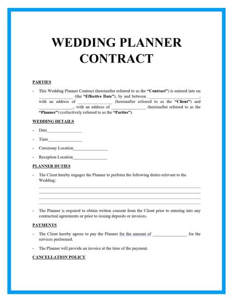 Wedding Planner Contract with Downloadable Sample Template Wedding Planner Contract, Wedding Photography Contract Template, Event Planning Contract, Wedding Photography Contract, Free Wedding Planner, Photography Contract, Weddings By Color, Wedding Photography Packages, Checklist Template