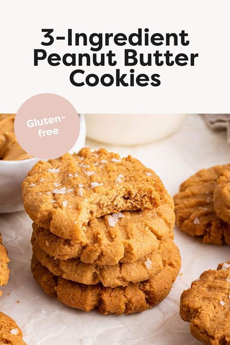 These classic 3 ingredient peanut butter cookies are the easiest cookie recipe you'll ever make! They're soft, chewy and absolutely delicious. 2 Ingredient Peanut Butter Cookies, Easiest Cookie Recipe, Dessert List, 3 Ingredient Peanut Butter Cookies, Peanut Butter Treats, Cookie Board, Gluten Free Peanut Butter Cookies, Flourless Peanut Butter Cookies, 3 Ingredient Cookies