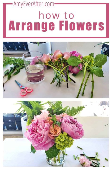 Want to have a beautiful flower arrangement without spending a ton of money? I learned from a pro, and now I'm going to show you how to arrange grocery store flowers in a vase! Flowers For Small Vases, Tabletop Flower Arrangements, Make Your Own Floral Arrangements, How To Make A Short Flower Arrangement, Wide Vase Flower Arrangements, Best Vases For Flowers, How To Build A Floral Arrangement, Pink Flower Arrangements Diy, How To Do A Flower Arrangement