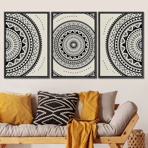 SIGNLEADER Framed Canvas Print Wall Art Set Geometric Indian Mandala Polygon Pattern Abstract Shapes Illustrations Modern Art Minimalism Decorative For Living Room, Bedroom, Office - 24"X36"X3 Black & Reviews - Wayfair Canada 3 Piece Mandala Wall Art, Mandala Art Frame, Modern Mandala Art, Smart Shelves, Mandala Wall Art Murals, Mandala Art On Canvas, Wall Painting Frames, Line Art Projects, Polygon Pattern