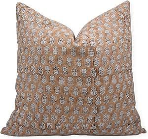 Fabritual Block Print Pure Linen 18x18 Throw Pillow Covers, Handmade Vintage Pillow Covers for Sofa and Couch, Floral Print Outdoor Cushion Cover with Boho Home Decor (Tulsi buti, camel brown) Block Printed Pillows, Block Print Quilt, Outdoor Cushion Covers, Woven Pillows, Outdoor Pillow Covers, Printed Cushion Covers, Decor Pillows, Indoor Outdoor Pillows, Linen Sheets