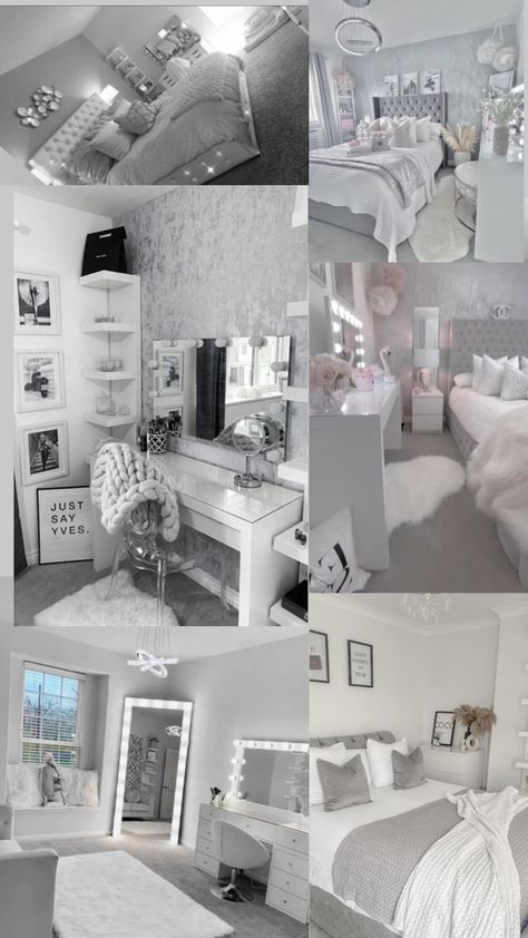 if you want your room to be grey but you don’t know where to start: well here you are Aesthetic Bedroom White And Grey, Grey And White Room Ideas Bedroom, Grey Walls For Bedroom, Grey And Gold Room Ideas Bedroom, Grey Bedroom Ideas Wallpaper, Gray Room Decor Ideas, Grey Furniture Bedroom Aesthetic, Cute Grey Bedroom Ideas, Light Grey White Bedroom