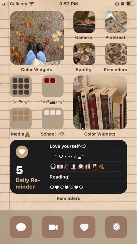 Organisation, Fall Phone Organization, Autumn Iphone Icons, Fall Phone Ideas, Phone Themes Brown, Autumn Iphone Layout, Simple Widget Ideas, Autumn Phone Theme, Autumn Phone Layout