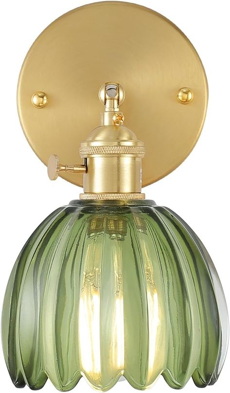 Shenmoyl Vintage Wall Sconces with Green Tulip Glass Lampshade 180 Degree Adjustable Brass Sconces Hradwired Modern Wall Lighting Fixture with Switch for Bedside Bedroom Doorway - Amazon.com Modern Wall Lighting, Brass Sconces, Vintage Wall Sconces, Glass Lampshade, Modern Sconces, Mural Floral, Ceiling Fan In Kitchen, Modern Wall Lights, Wall Lighting