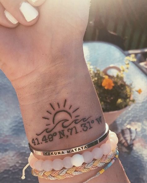 Travel Tattoo Ideas For Women, Sand Dollar Tattoo, Wanderlust Tattoos, Small Beach Tattoos, Travel Tattoo Ideas, Scripture Tattoos, Coordinates Tattoo, Tattoos Inspo, Summer Tattoo