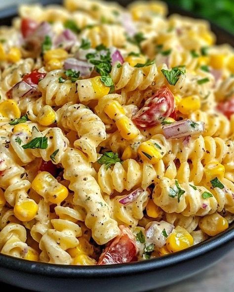 Grandma's cooking and recipes | Mexican Street Corn Pasta Salad | Facebook Mexican Corn Pasta Salad Recipes, Southwest Chicken Pasta Salad, Mexican Street Corn Pasta Salad Recipe, Mexican Street Corn Salad Pasta, Mexican Corn Pasta Salad, Mexican Corn Pasta, Easy Street Corn, Mexican Pasta Salad Recipes, Fall Pasta Salad