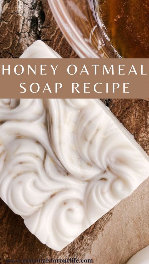 Honey Oatmeal Soap Recipe with Melt and Pour Soap - Essentials for our Life Oatmeal And Honey Melt And Pour Soap, Oatmeal And Honey Soap Recipe, Honey And Oatmeal Soap, How To Make Soap For Beginners Homemade, Face Soap Recipe, Honey Soap Diy, Oatmeal Soap Recipe, Honey Soap Recipe, Soap Making For Beginners