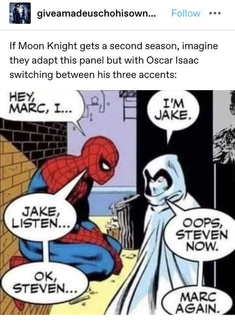 Spiderman Comic Funny, Spiderman Comic Panels, Marvel Comic Panels, Deadpool Y Spiderman, Moon Knight Comics, Deadpool And Spiderman, Marvel Moon Knight, Dc Memes, Spiderman Comic