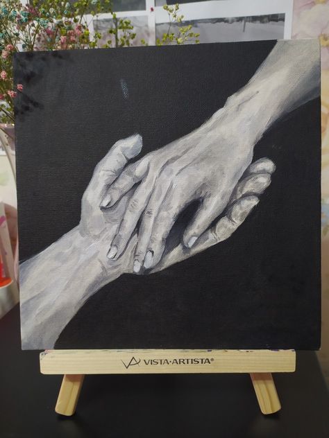 Oil painting on canvas Hand In Hand Painting, Oil Painting Of Hands, Painting Hands Tutorial, Holding Hands Painting Acrylic, Hands Holding Painting, Hands Painting Aesthetic, Meaningful Painting Ideas On Canvas, Painting Of Hands Acrylic, Hand Holding Painting