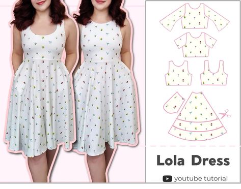 Fit & Flare Skater Dress With Pockets 2 Necklines 3 Skirt - Etsy Fit And Flare Dress Pattern Free, Sewing Terminology, Beginner Dress Pattern, Skater Dresses Pattern, Skirt Lengths, Flare Dress Pattern, Interfacing Fabric, Printable Sewing Patterns, Dress Patterns Free