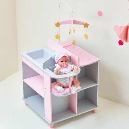 Olivia's Little World Doll Baby Changing Station with Storage | Hayneedle Barbie Bebe, Baby Doll Furniture, Pink Hangers, Baby Changing Station, Baby Doll Nursery, Baby Changing Tables, Changing Station, Baby Doll Accessories, Princess Baby