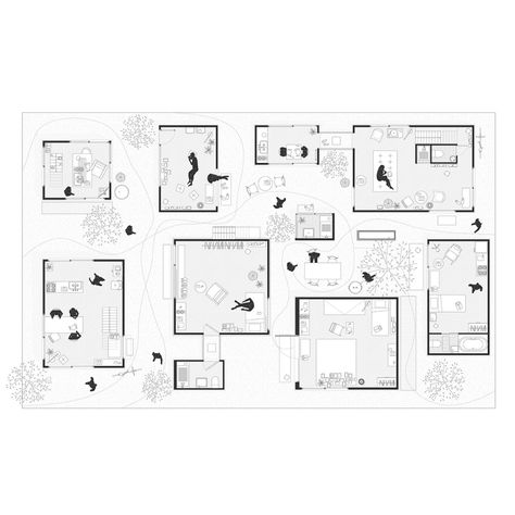 Urban Floor Plan, Plan Illustration Architecture, Floor Plan Graphic, Housing Projects Architecture, Floor Plan Architecture, Moriyama House, Architecture Floor Plan, Mos Architects, Plan Studio