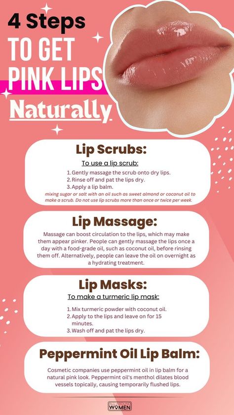 Tips For Pink Lips, Get Pink Lips, Natural Pink Lips, Beginner Skin Care Routine, Lip Care Tips, Lip Tips, Face Skin Care Routine, Diy Skin Care Routine, Lip Care Routine