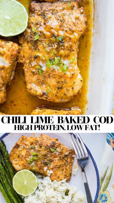 Zesty, flavorful chili lime baked cod marinated in a quick and simple marinade. This easy baked cod recipe results in perfectly tender and flaky fish that it ultra mouth-watering and healthful. #keto #fish #cod #healthy #dinner Low Fat Dinner Recipes, Simple Marinade, Keto Fish, Cod Fish Recipes, Cod Recipe, Low Fat Dinner, Whole30 Dinner Recipes, Fish Dinner Recipes, Cod Recipes