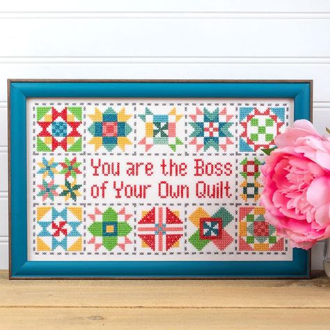 Sewing Room Cross Stitch, Quilt Block Cross Stitch Patterns, Cross Stitch Quilt Pattern, Boss Cross Stitch, Lori Holt Cross Stitch, Cross Stitch Quilt Blocks, Quilt Cross Stitch, Cross Stitch Quilt, Quilt Room