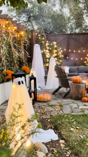 Kara Bowman on Instagram: "Who’s ready for a “Ghouls Night Out” in my backyard?!👻 I gave my outdoor space a ghostly glow-up this season with @PotteryBarn’s cute Halloween decor! Aren’t the lit ghosts and the glow from the lanterns just magical?!✨ Check out my stories for more fun and links! 👻 #MyPotteryBarn

#halloweenparty #halloweenpartyideas #halloweendinnerparty #halloweenpartydecor #ghoulsnightout #halloweentablescape" Ghouls Night, Cute Halloween Decor, Halloween Tablescape, Halloween Party Dinner, The Glow, Halloween Haunt, Halloween Party Decor, Cute Halloween, Halloween Decor