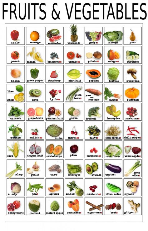 Fruits+and+Vegetables+Infographic+Chart+++18x28+inches+Canvas+Print Infographic Chart, Esl Vocabulary, English Vocab, English Resources, English Activities, English Tips, English Food, Learn English Vocabulary, English Language Learning