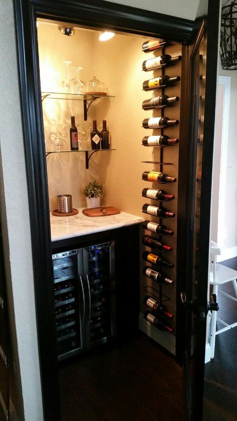 Wine Liquor Storage, Winw Storage, Small Wine Closet Ideas, Wine Storage Small Space, Under Stair Wine Fridge, Wine Closets Ideas, Utility Room Wine Storage, Wine Fridge Closet, Wine Cupboard Ideas