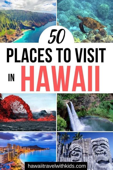 Planning a Hawaii vacation or just wanderlusting? You'll want to check out these 50 Best Places to Visit in Hawaii including top Hawaii attractions like Pearl Harbor and Hawaii Volcanoes National Park, places to eat in Hawaii, amazing Hawaii beaches and snorkeling spots, and more on Oahu, Kauai, Maui, Lanai, Molokai, and the Big Island of Hawaii. | Hawaii Travel with Kids #hawaii #oahu #maui #travel Hawaii Places To Visit, Hawaii Pearl Harbor, Best Places In Hawaii, Places To Visit In Hawaii, Hawaii 2023, Pearl Harbor Hawaii, Hawaii Travel Guide, Hawaii Volcanoes National Park, Maui Travel