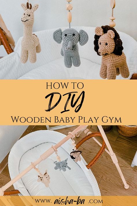 diyt, baby gym, handmade, montesori toys Diy Baby Gym, Wooden Play Gym, Wooden Baby Gym, Baby Gym Toys, Baby Play Gym, Play Gym, Baby Gym, Baby Teethers, Crochet Baby Clothes