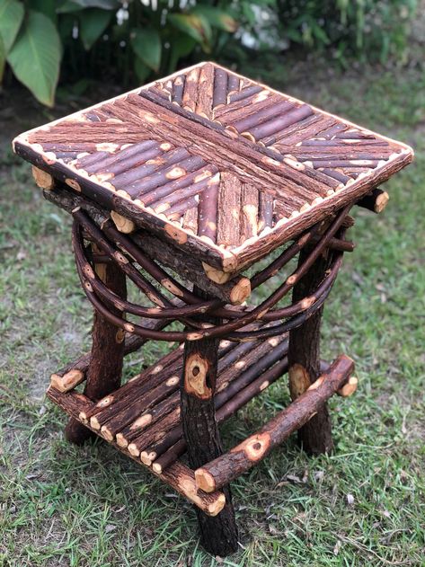 Rustic Handmade Chair Set Twig Willow Rocking Chair Set 2 Rocking Chairs and End Table - Etsy Branch Furniture, Willow Furniture, Table Mosaic, Rustic Furniture Design, Twig Furniture, Rustic Log Furniture, Rustic Furniture Diy, Sticks Furniture, Handmade Chair